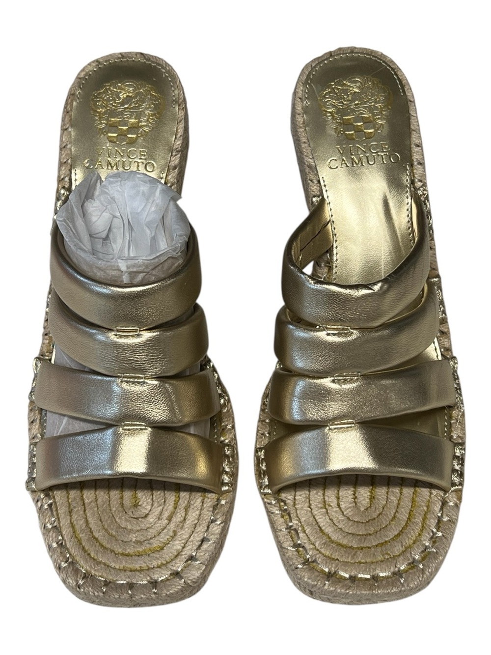 🆕 NWOT Vince Camuto Gold Espadrille Wedge Sandals | Size 8.5